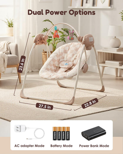 Tiny Marvels portable swing with toy bar attached