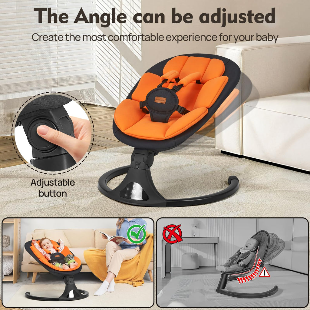 Feitiong infant swing showing 5 point safety harness and plush padding