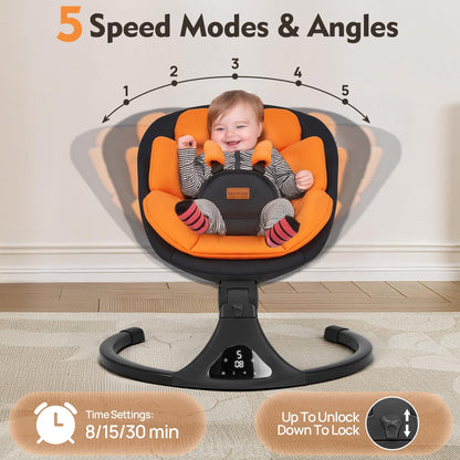 Close up of Feitiong electric baby swing Bluetooth and remote features