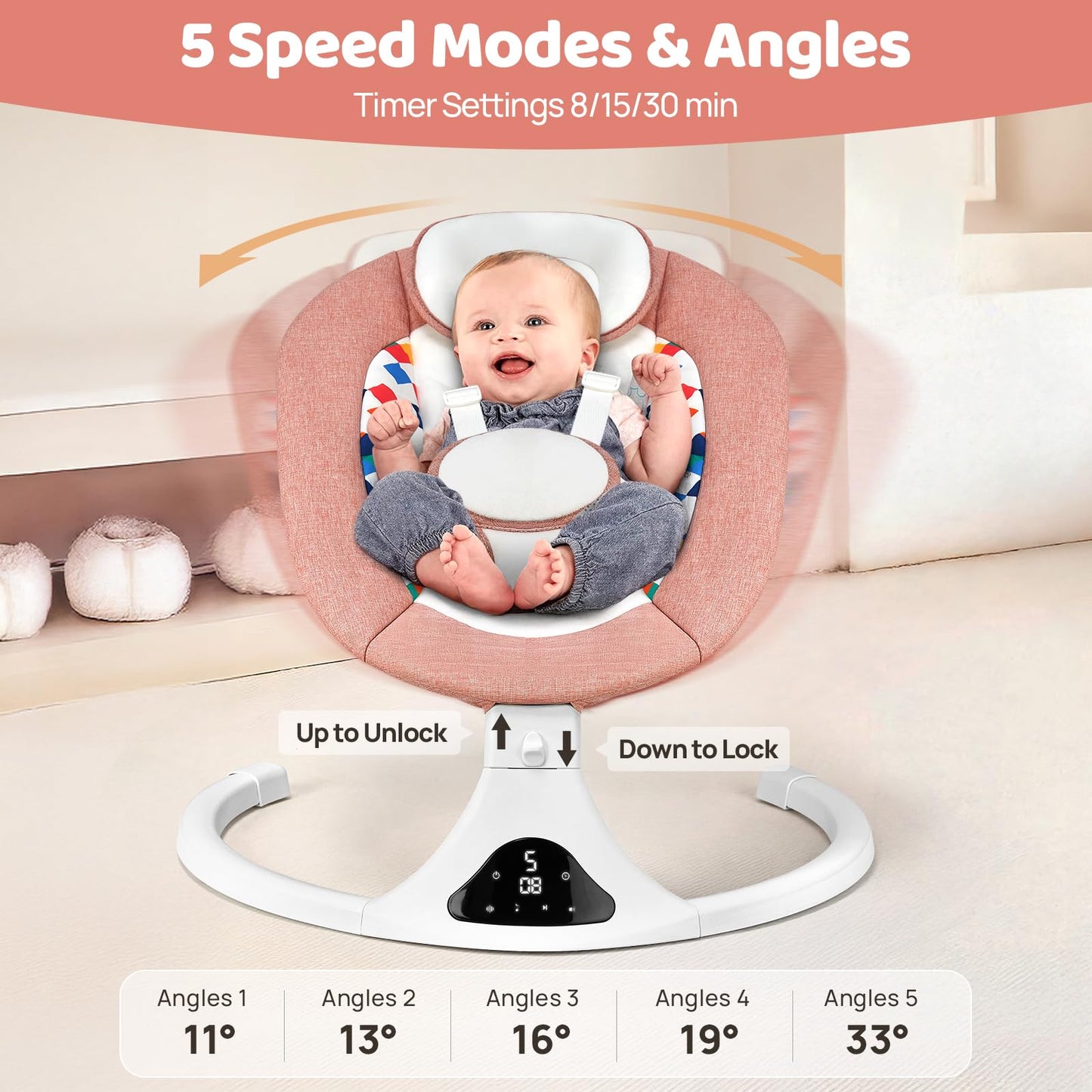 Close up of digital touch screen on Feitiong infant swing
