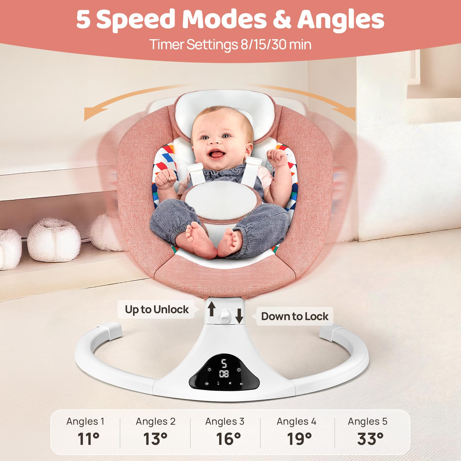 Close up of digital touch screen on Feitiong infant swing