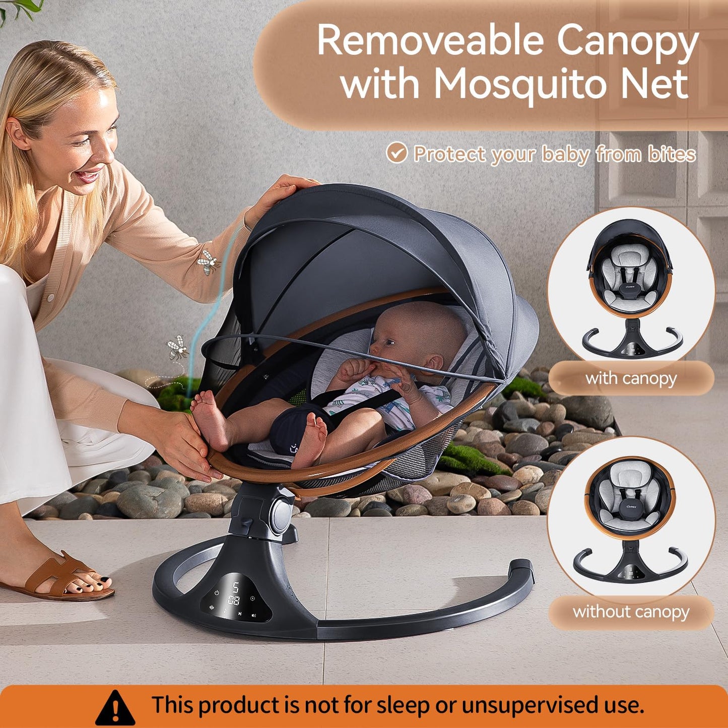 Close up of soft cushioned seat on Larex infant swing