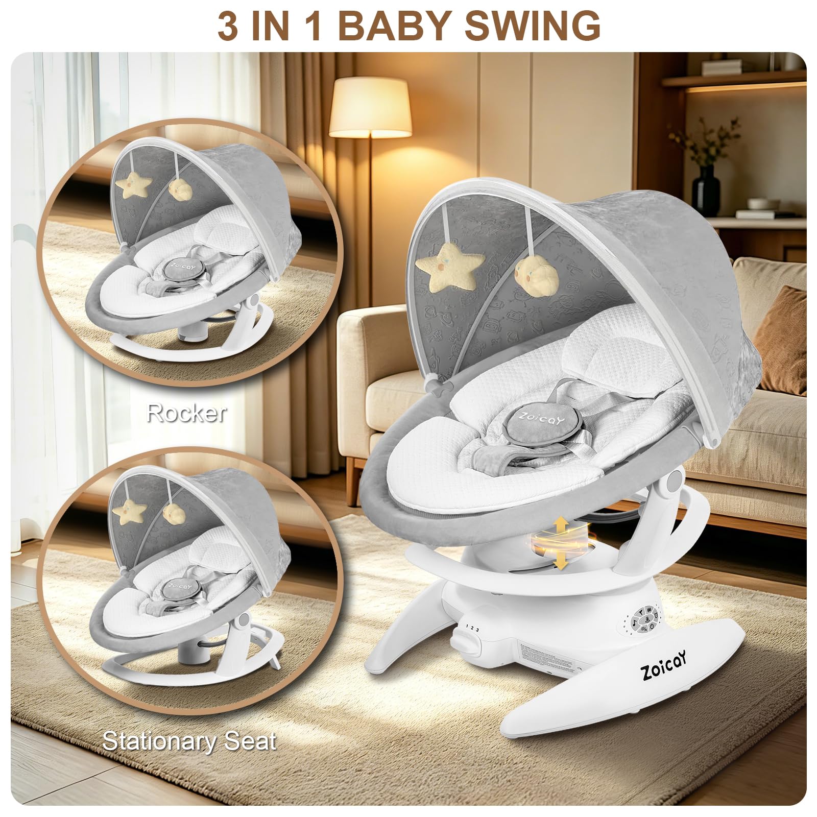 Zoicay infant swing with 5-point safety harness