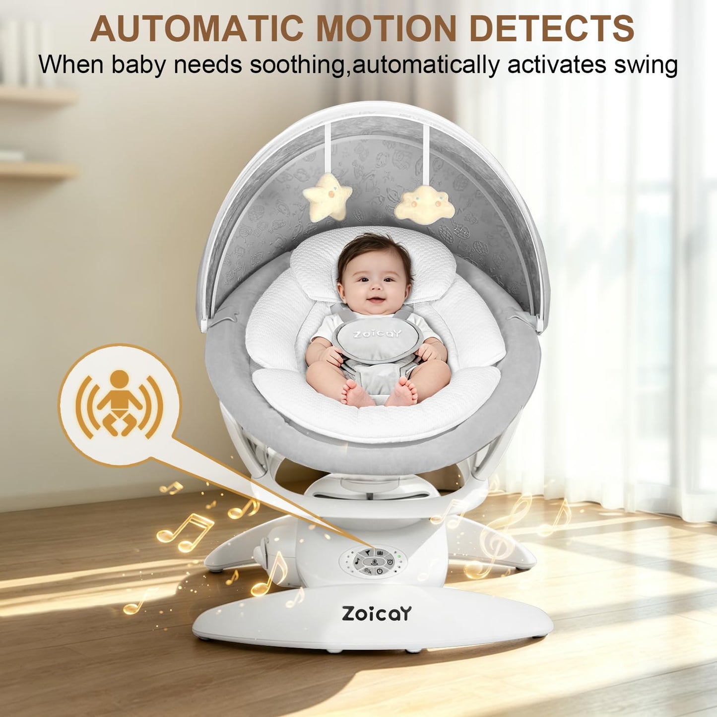White 3-in-1 electric baby swing for infants