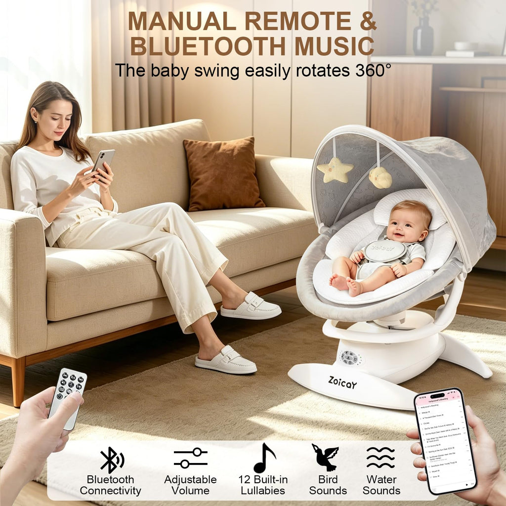 Zoicay baby swing set up as a safe stationary seat