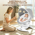 Lifestyle view of the Zoicay electric baby swing in a modern nursery setting