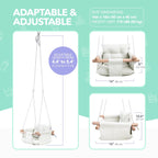 Close up view of polished natural wood dowels on Cateam baby swing