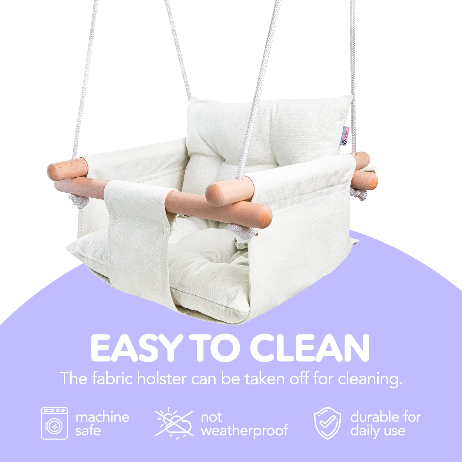 Detailed view of 5-point harness safety belt on baby swing