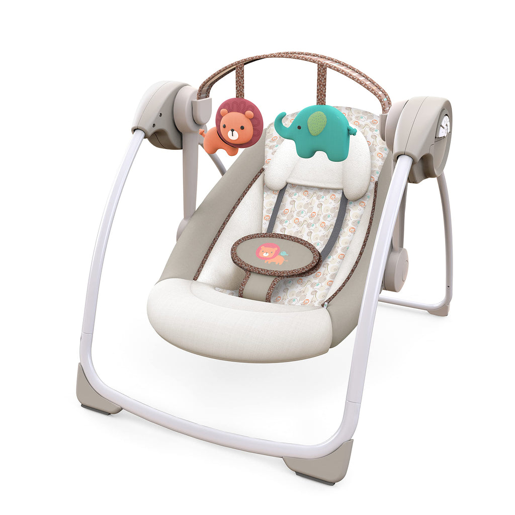 Ingenuity infant swing control panel showing speed and timer buttons