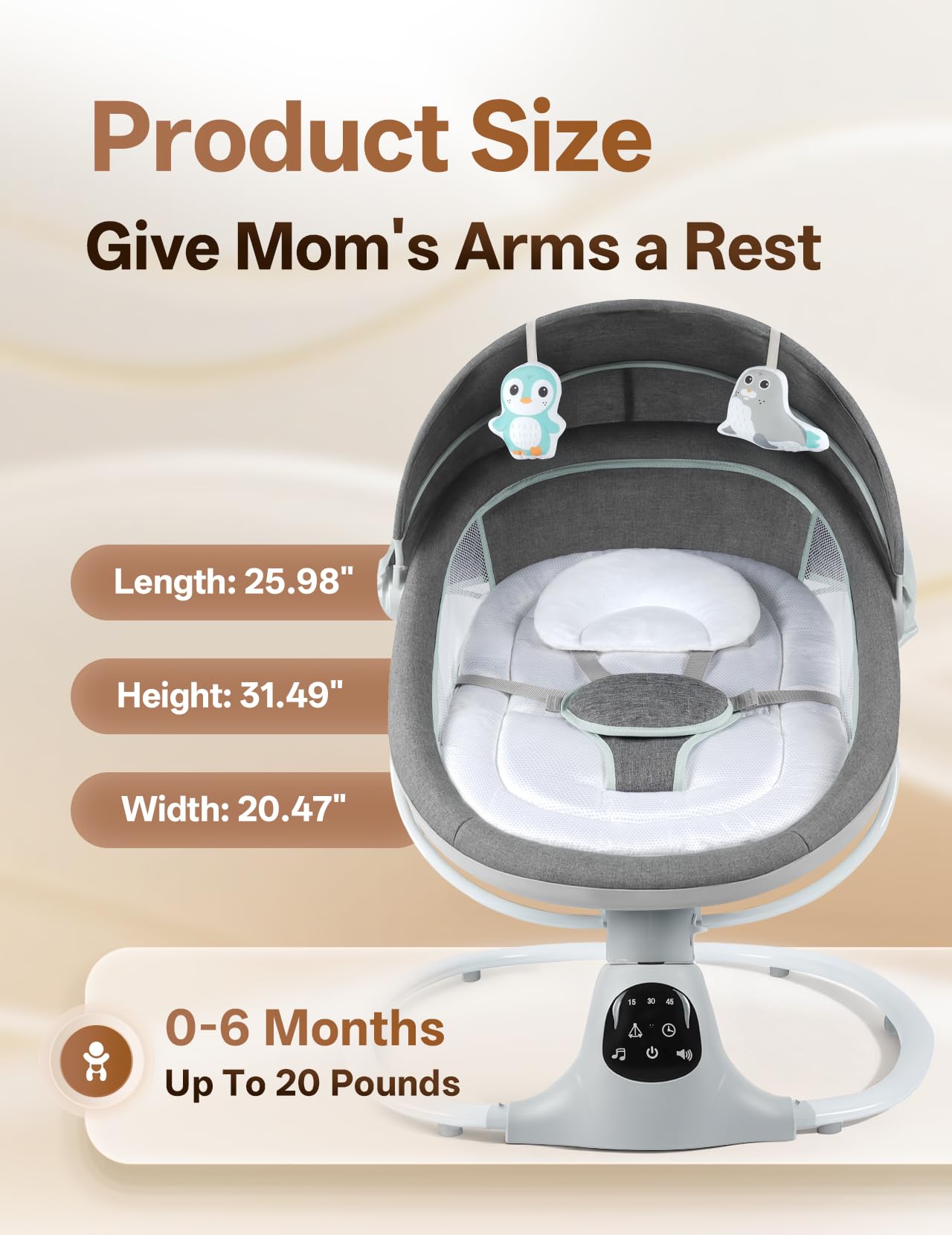 Detailed view of the baby swing seat cushion and fabric