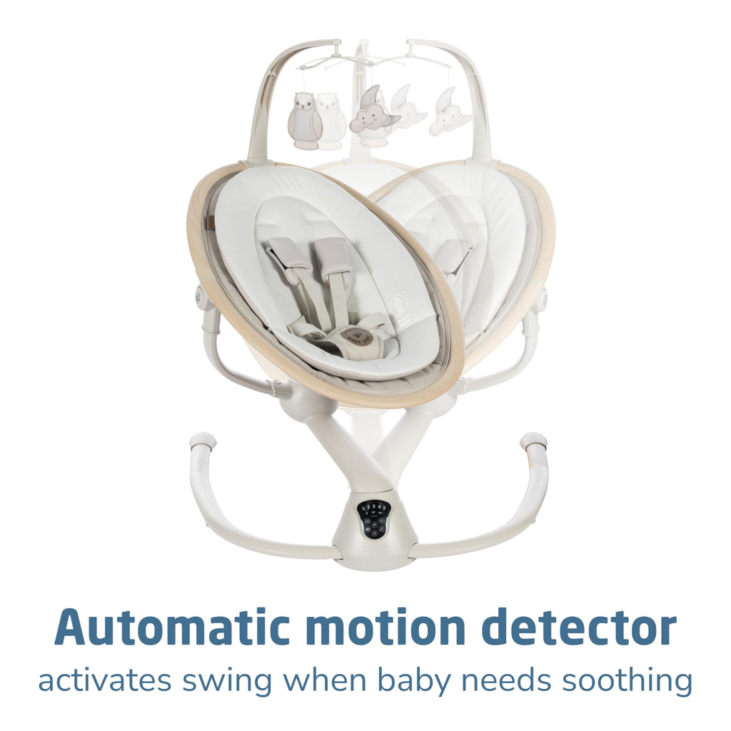 Maxi-Cosi Cassia lightweight baby swing in folded position for storage