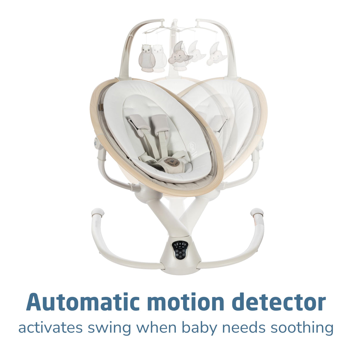 Maxi-Cosi Cassia lightweight baby swing in folded position for storage