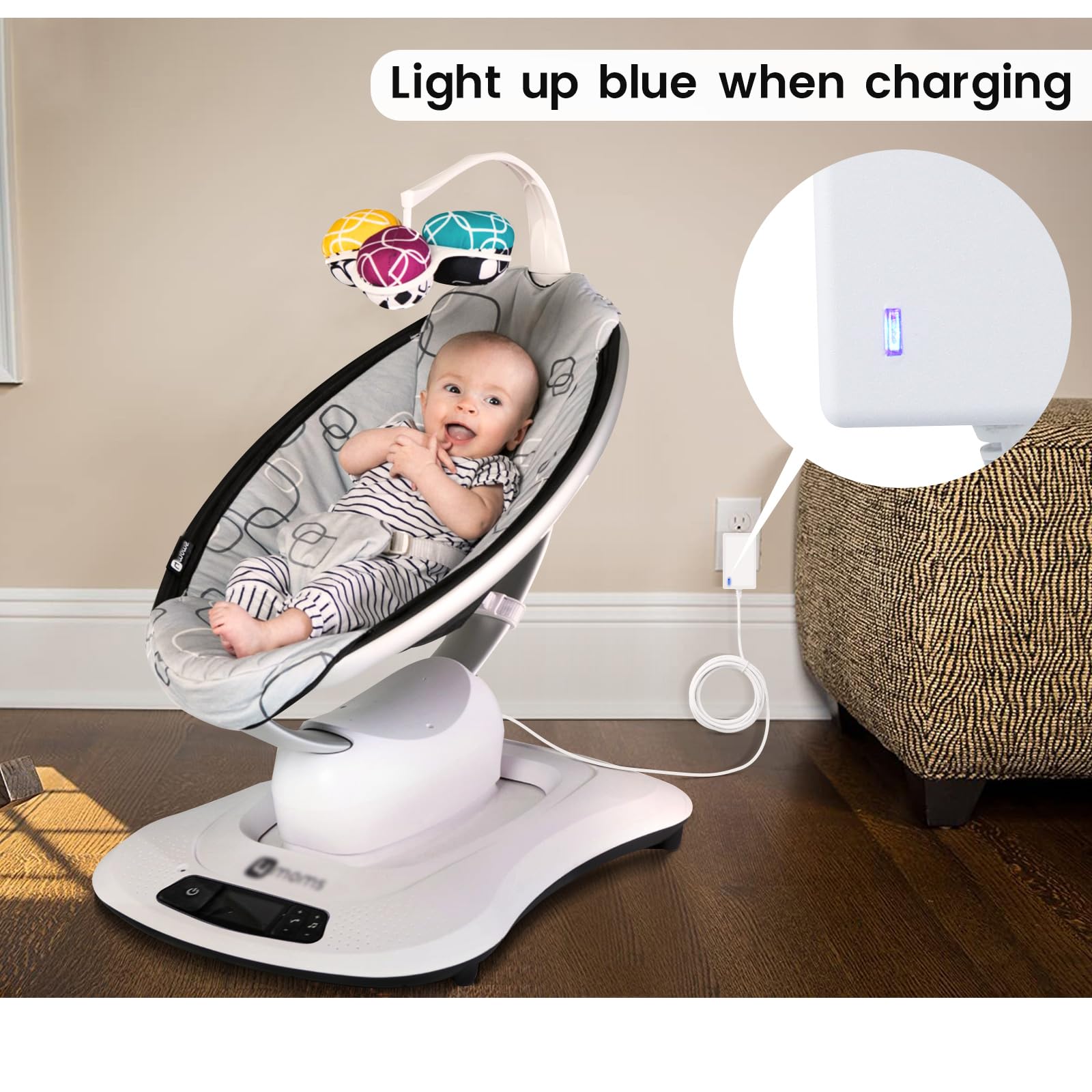 Matte white replacement power cord for infant swings