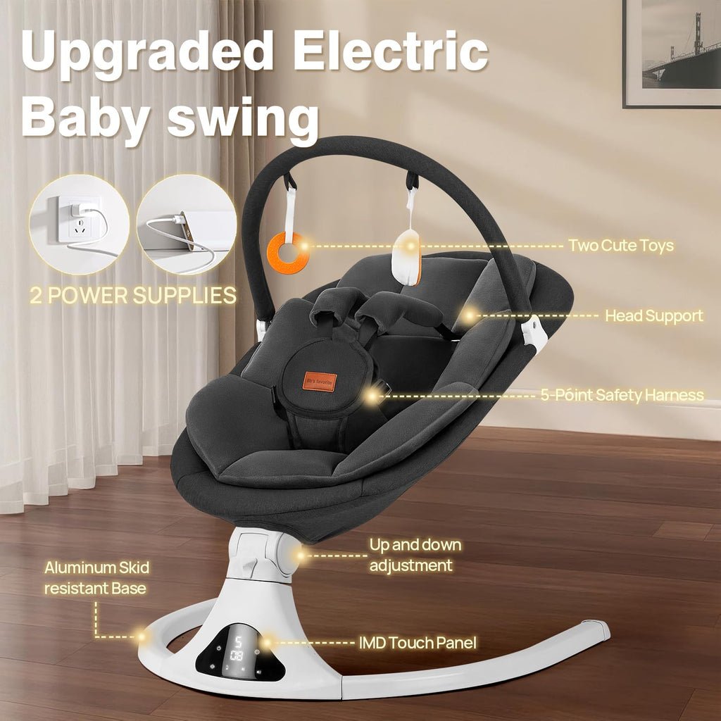 Viriwebaby portable baby rocker showing 5-point safety harness