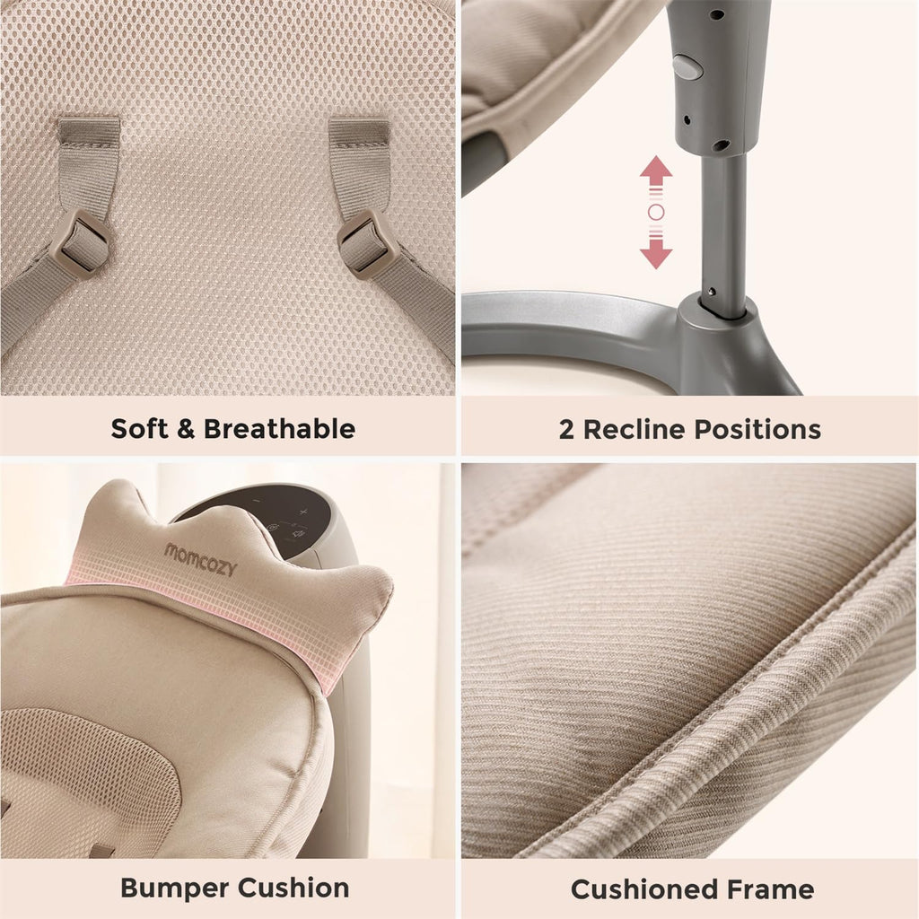 Momcozy baby swing breathable mesh seat fabric and recline settings
