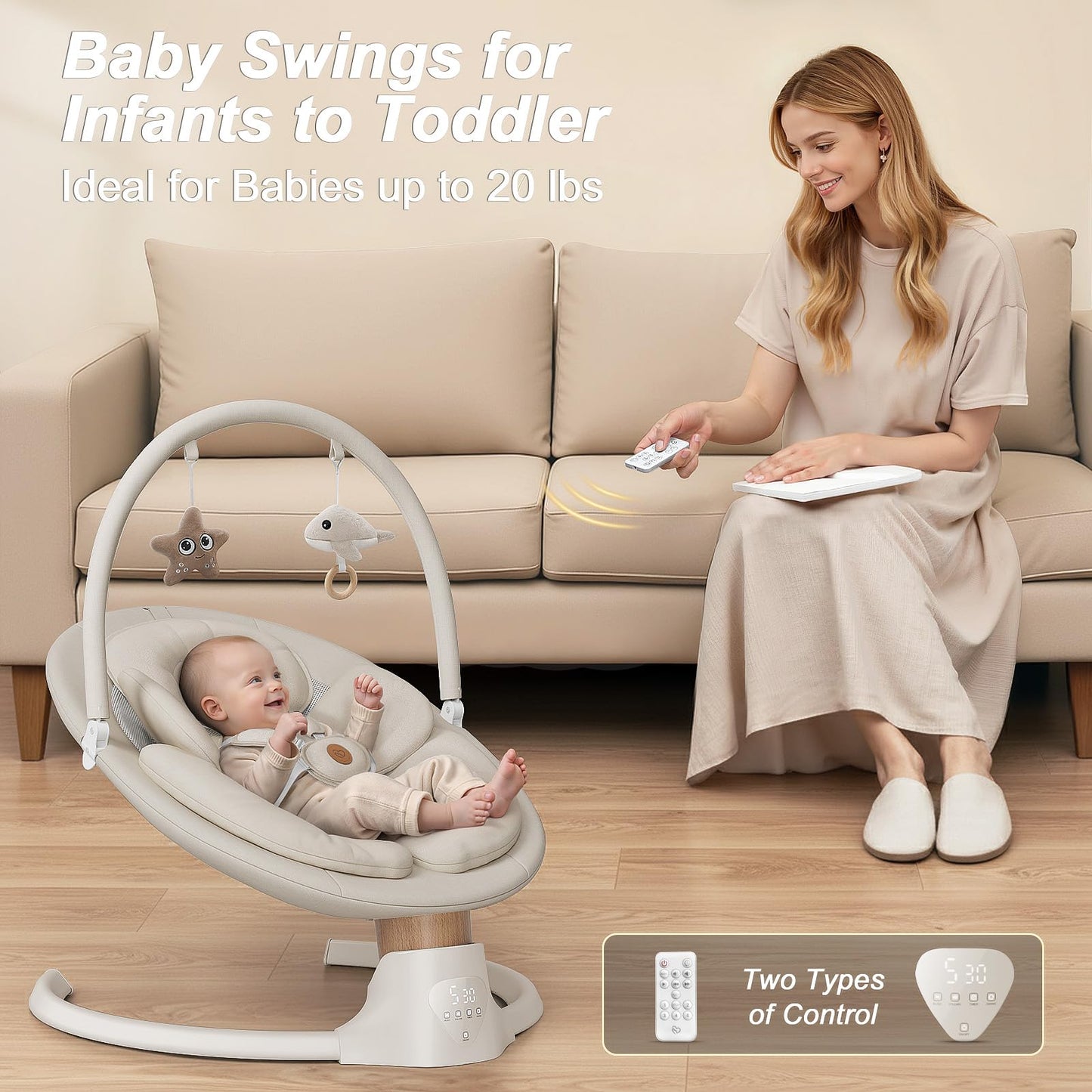 Portable baby swing with Bluetooth speaker detail