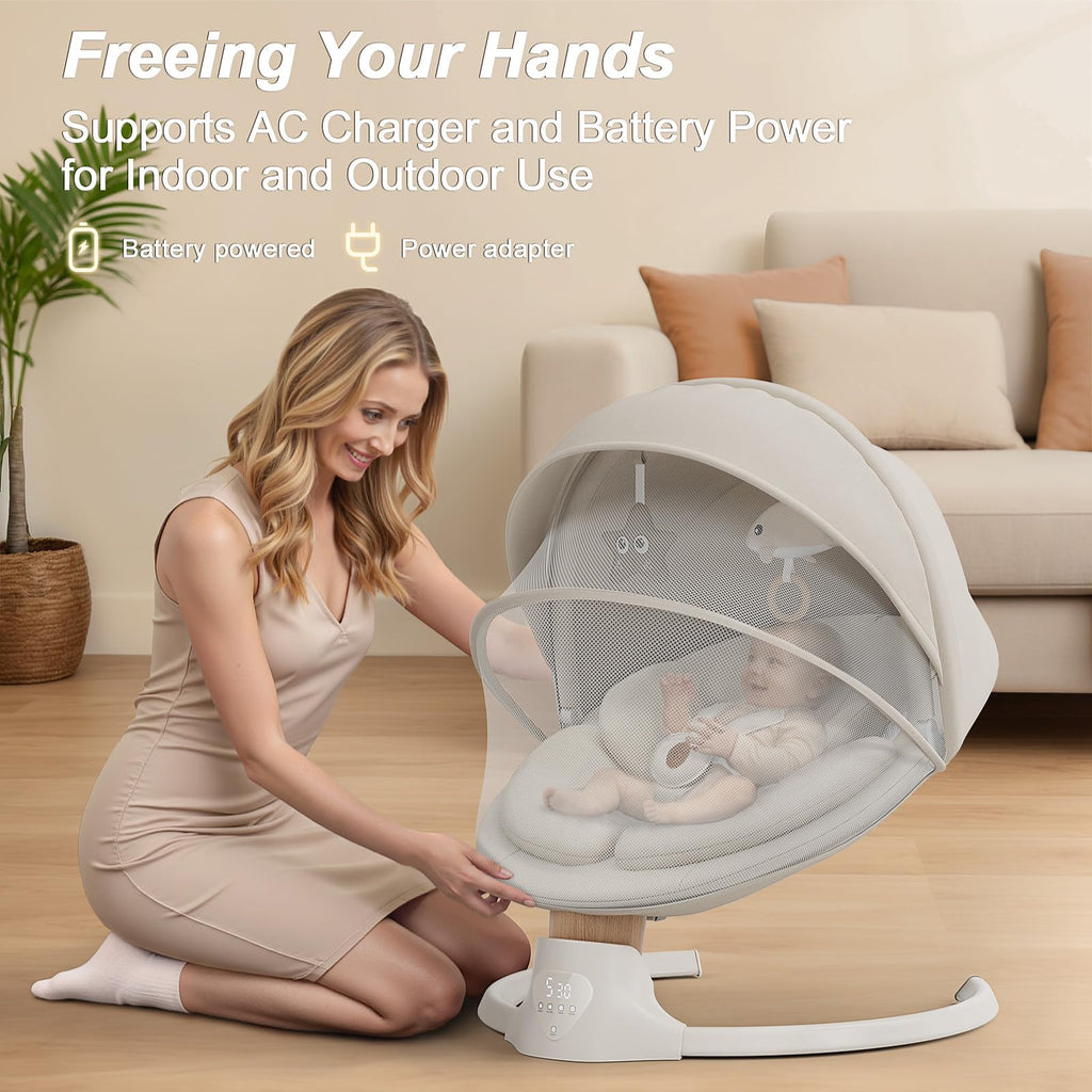 Fasonbaby electric baby swing equipped with protective mosquito net canopy