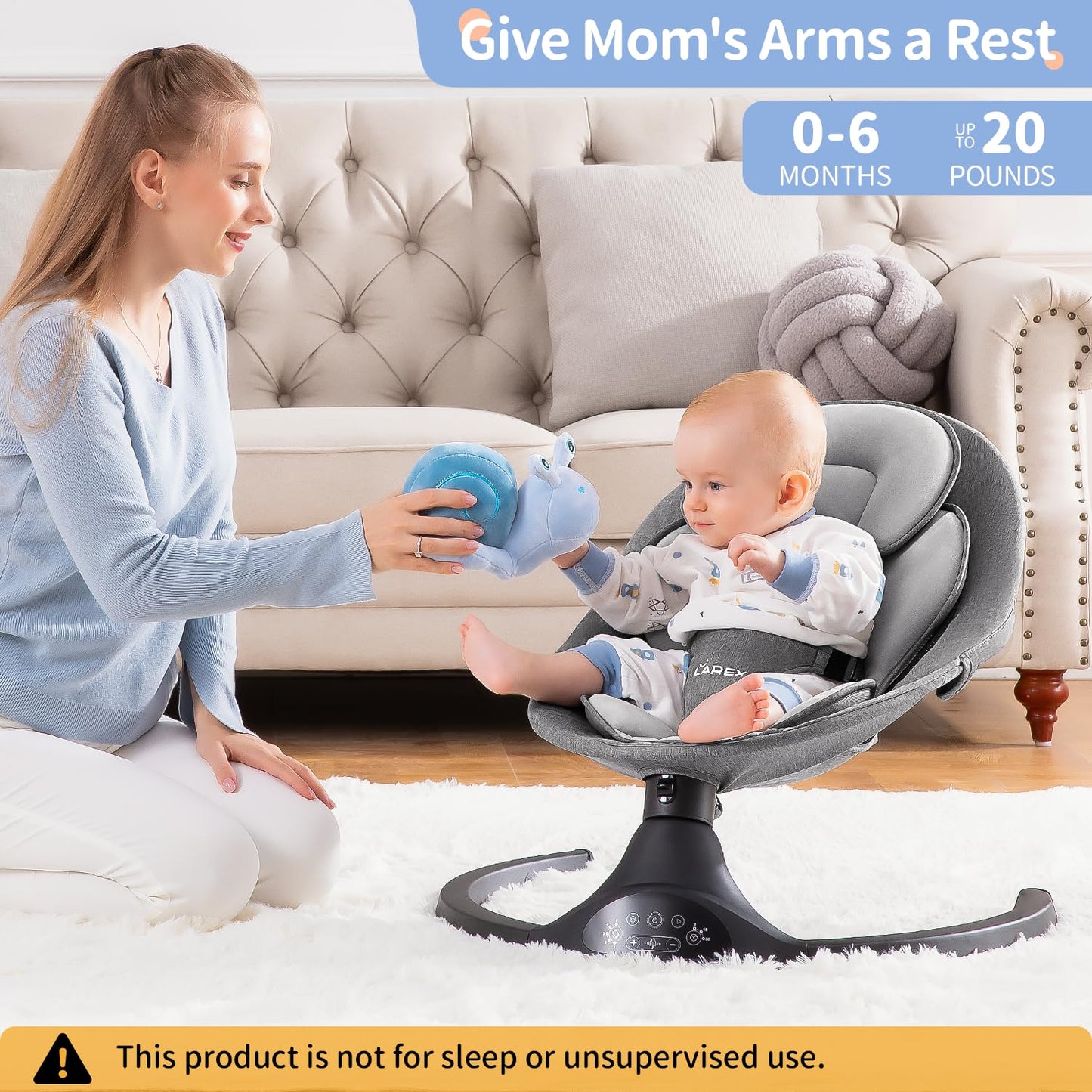 Larex portable swing showing Bluetooth music feature