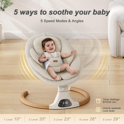 Monamii baby swing featuring 5 point safety harness
