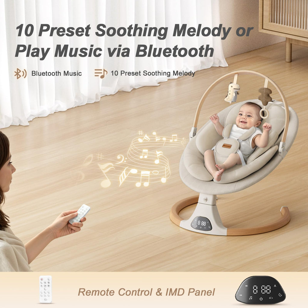 Monamii electric baby rocker set up for indoor living room use