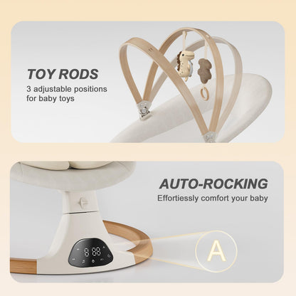 Modern beige Monamii baby swing in a home setting