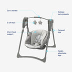 Graco Slim Spaces portable swing folded down showing compact storage design