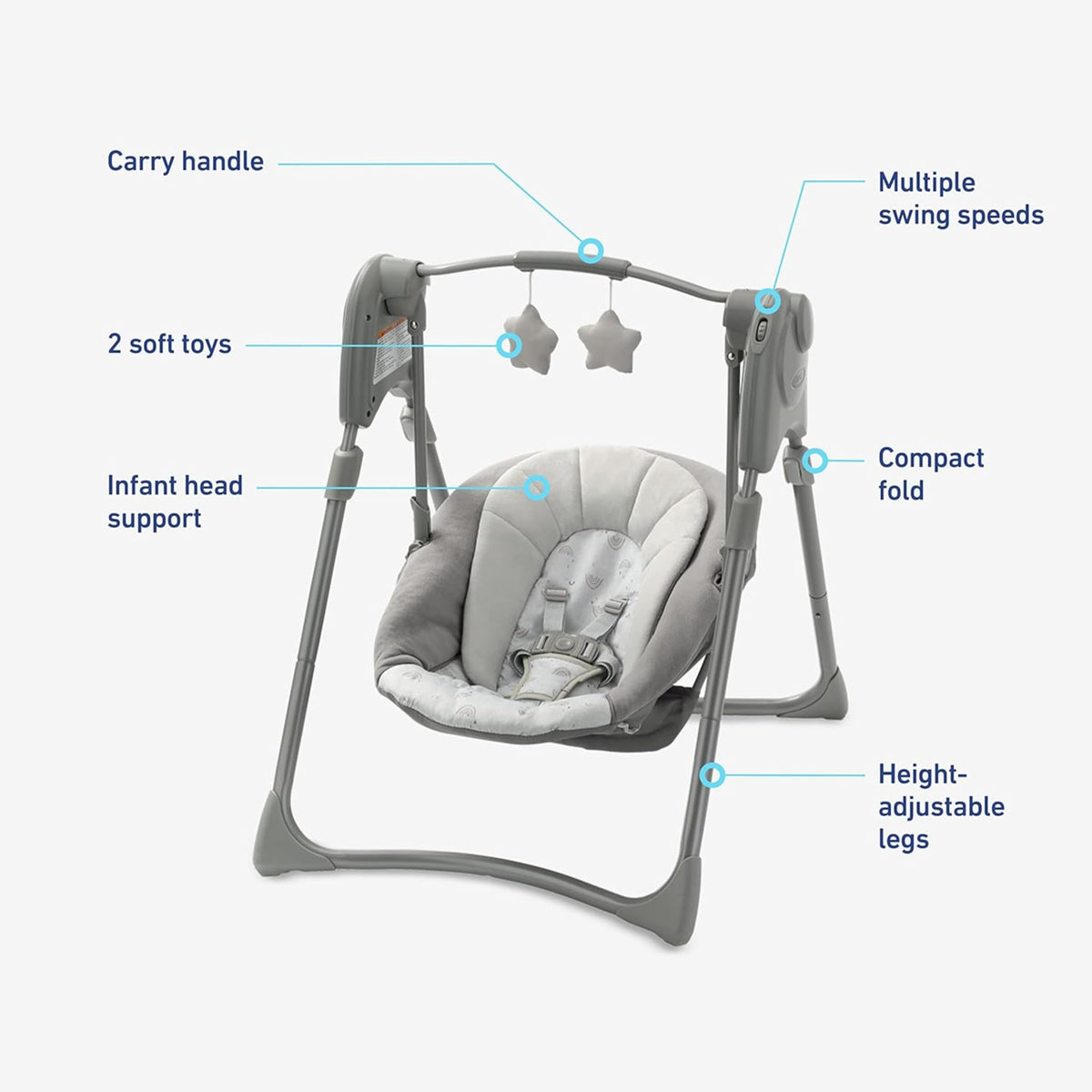 Graco Slim Spaces portable swing folded down showing compact storage design