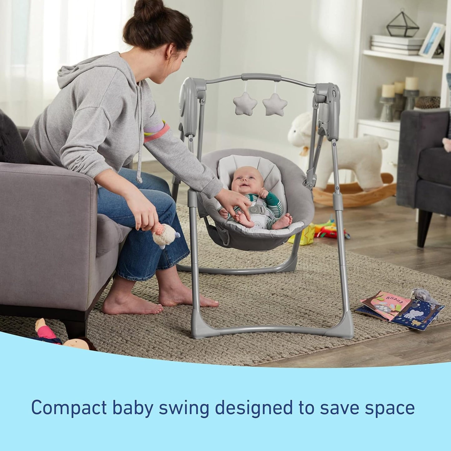 Close up of control panel on Graco Slim Spaces baby swing