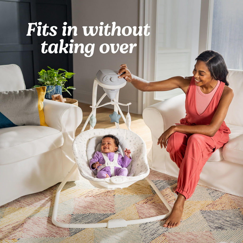 Graco Simple Sway Baby Swing Ivy overhead mobile with soft toys