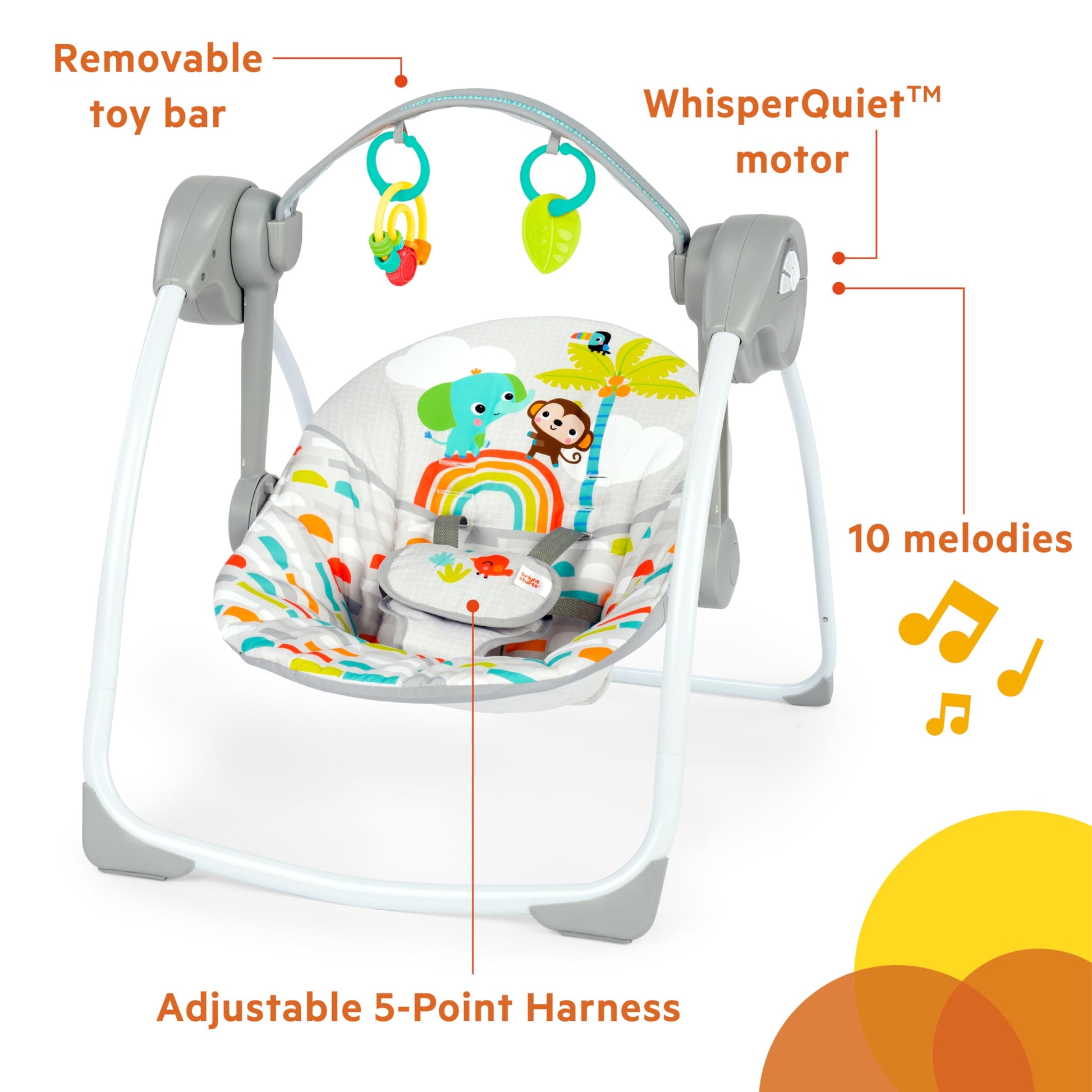 Side profile of Bright Starts compact automatic baby swing