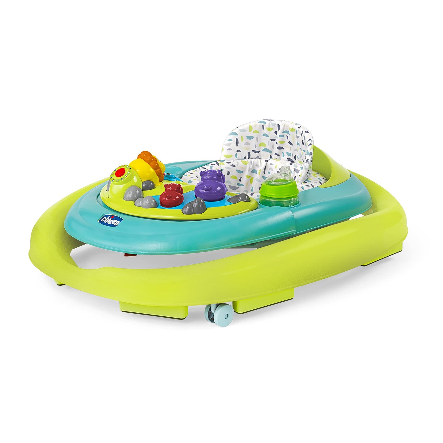 Close up of the multilingual electronic play tray on the Chicco walker.