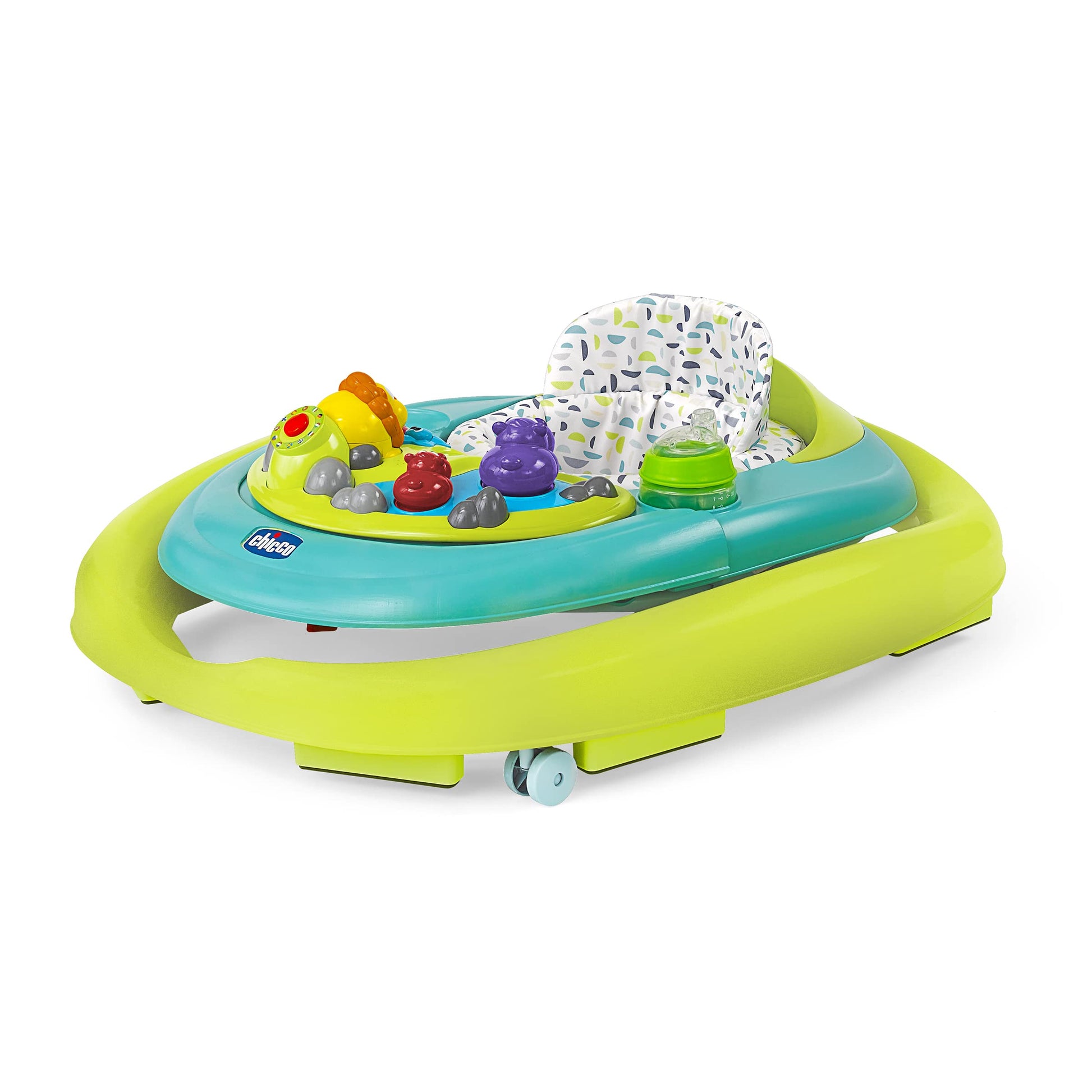 Close up of the multilingual electronic play tray on the Chicco walker.