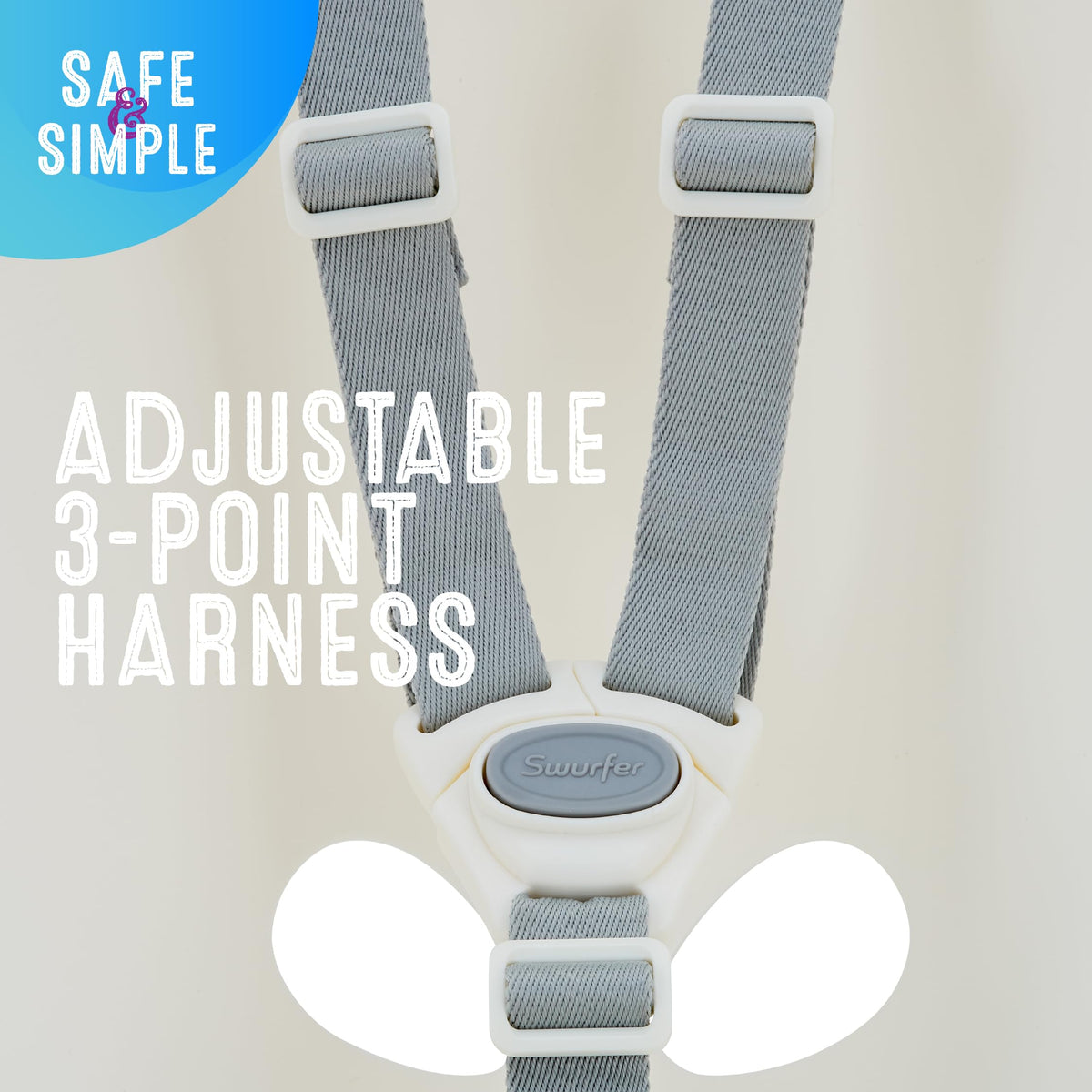 Swurfer Coconut Toddler Swing showing the three-point safety harness.