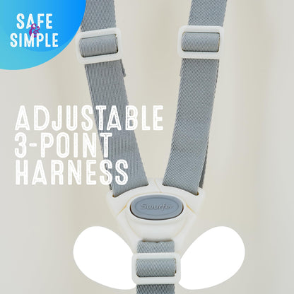 Close up of Swurfer Coconut 3-point adjustable safety harness and fabric straps.