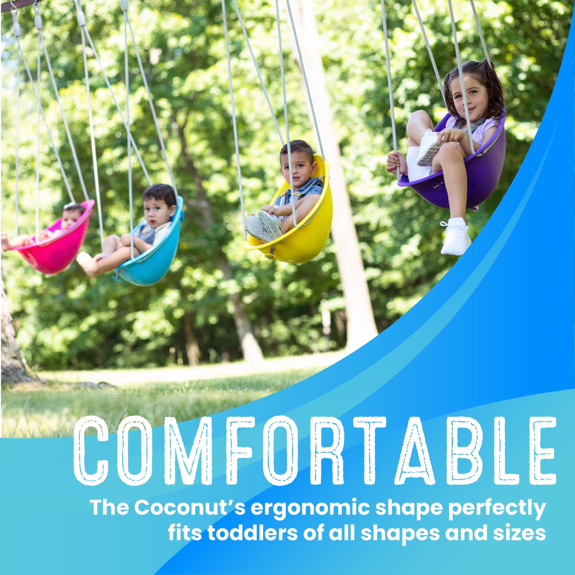 Side profile of Swurfer Coconut baby swing showing the contoured design.