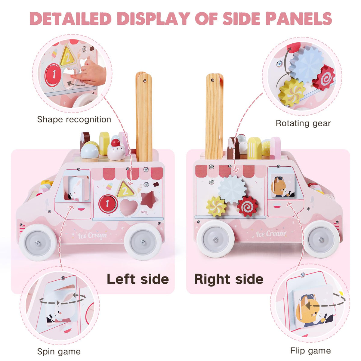 Labebe pink ice cream cart side angle with accessories