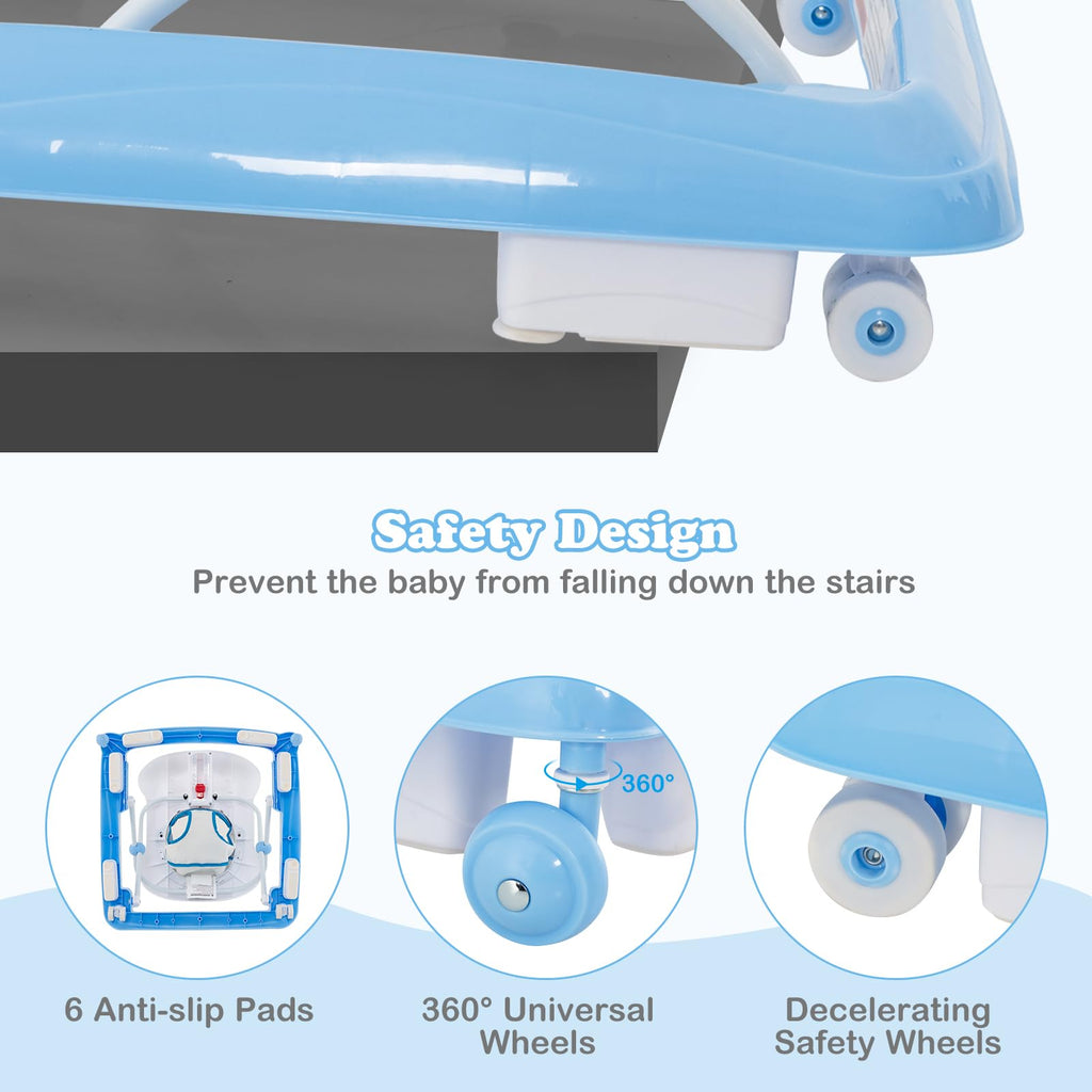 Infans toddler walker showing washable seat cushion