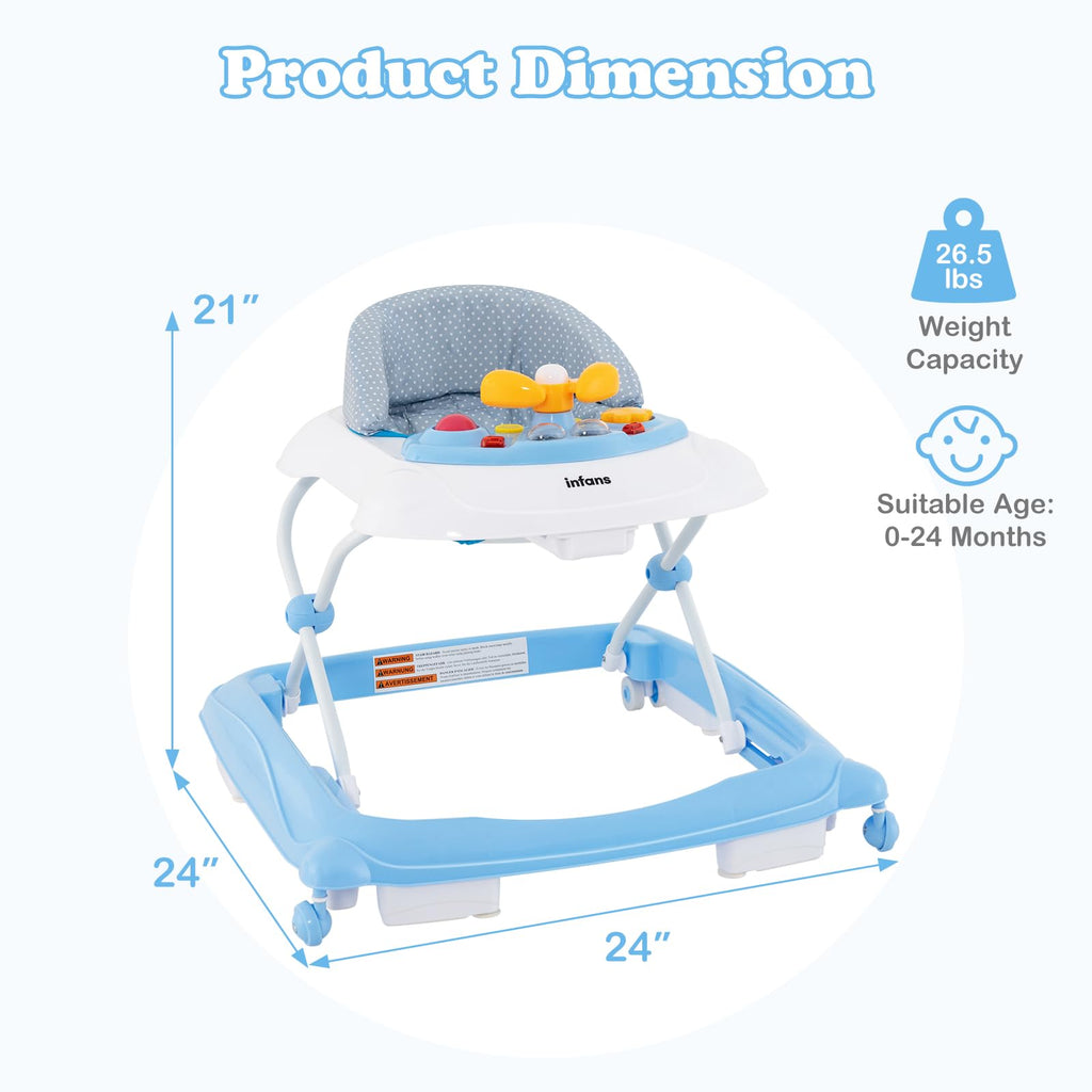 Infans baby walker height adjustment mechanism