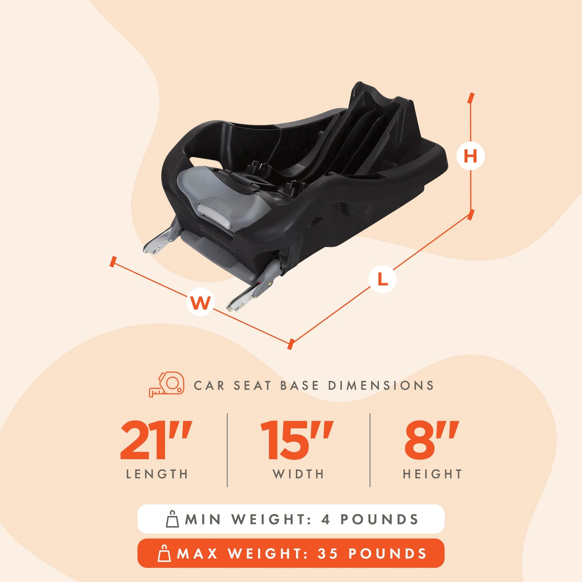 Side profile of Baby Trend Secure 35 base showing recline positions