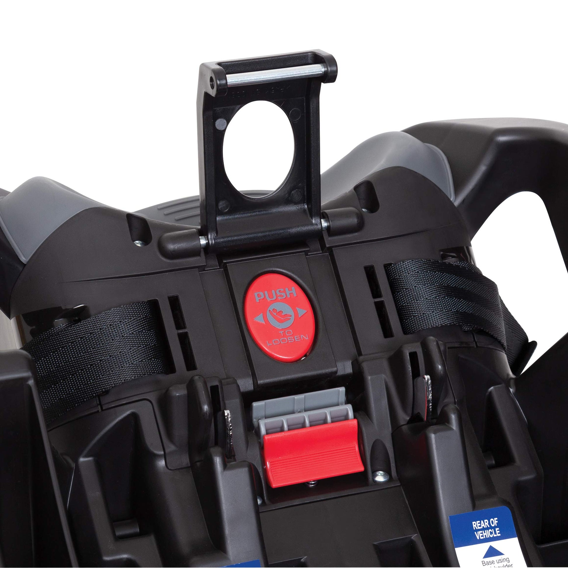 Detailed shot of push-on LATCH system for Baby Trend base