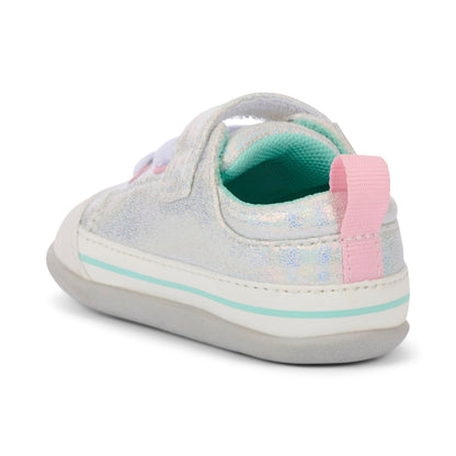 Side profile of See Kai Run Stevie Mini metallic toddler sneaker