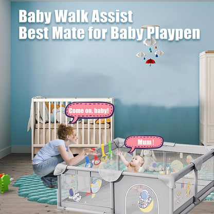 Multi colored baby pull up rings for crib attachment