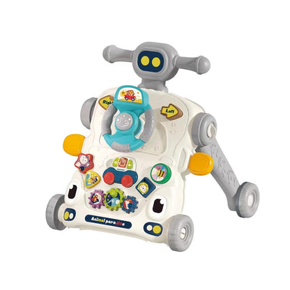 Side profile of Asou grey toddler walker and early learning toy