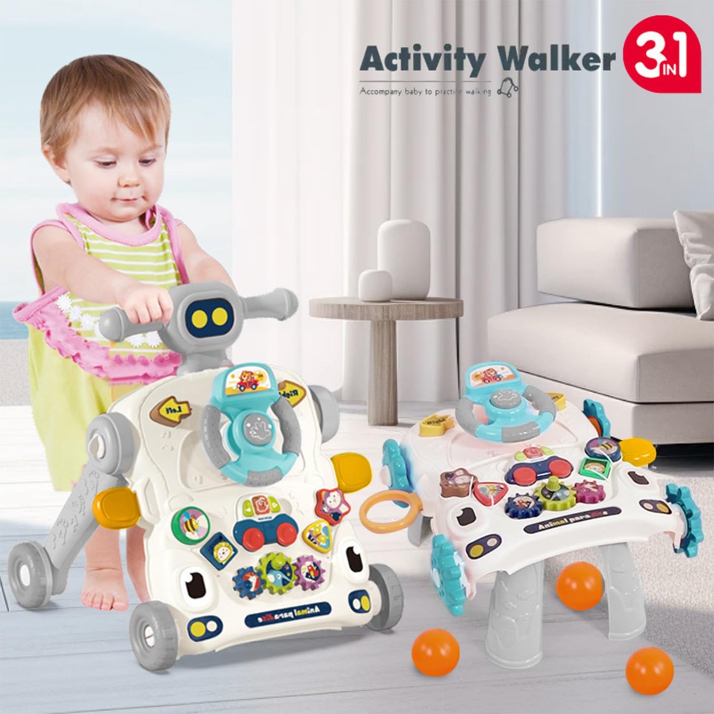 Detachable musical activity table for baby from Asou 3-in-1 walker