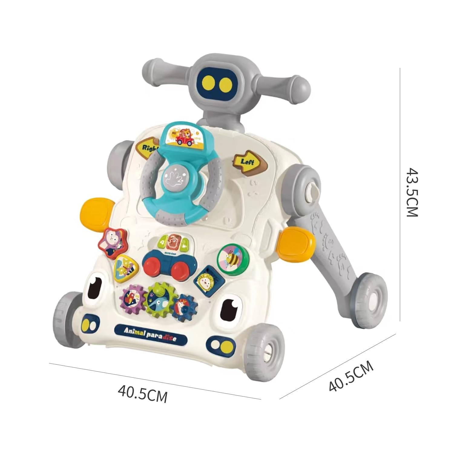 Close up of steering wheel toy on Asou baby walker activity center