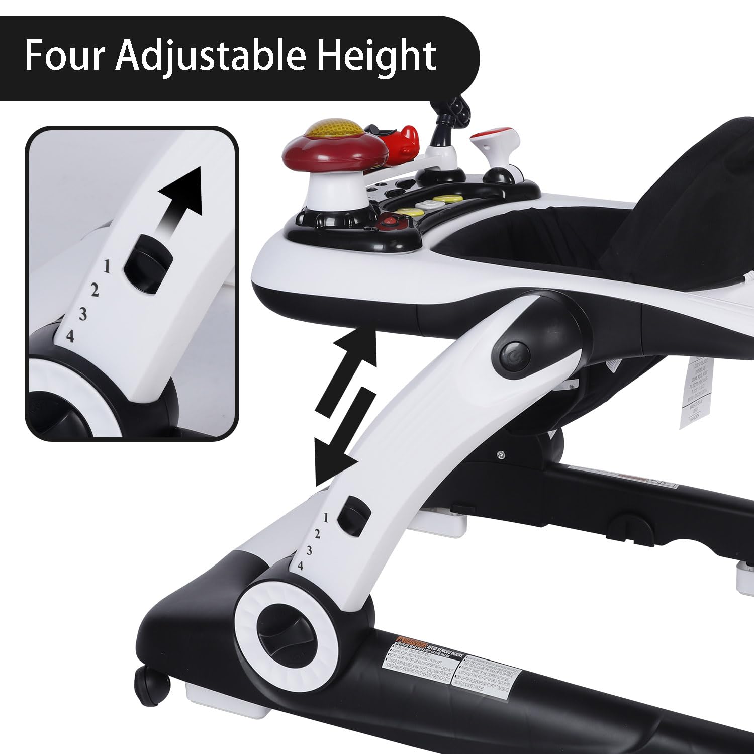 Detailed shot of baby activity walker musical toy bar and buttons