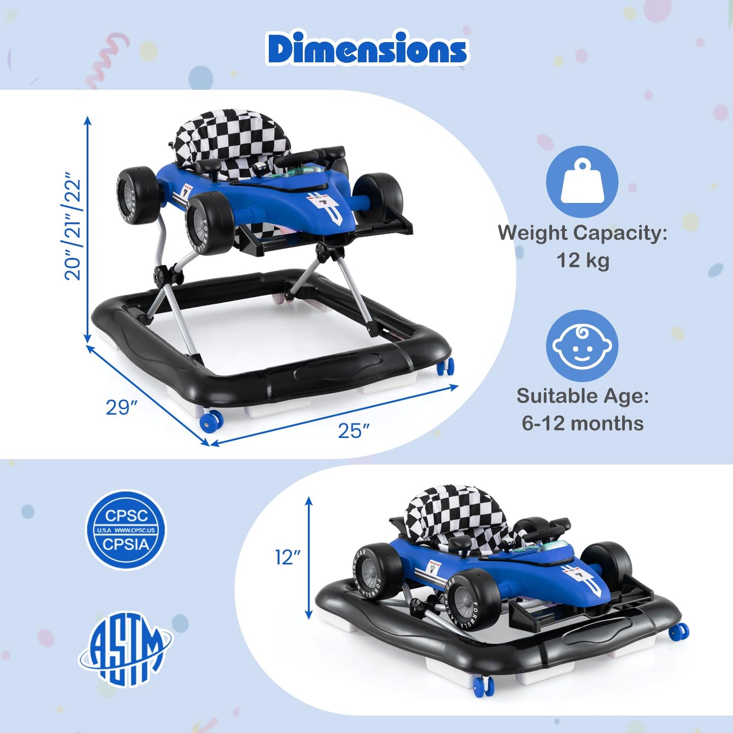 Honey Joy baby walker wheels and safety base detail
