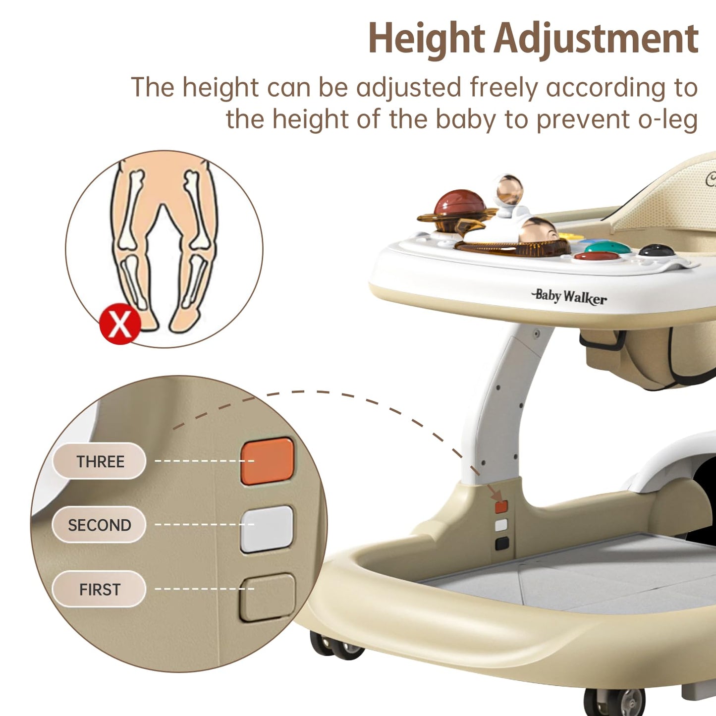Close up of Aobalvn baby walker safety wheels and brake pads