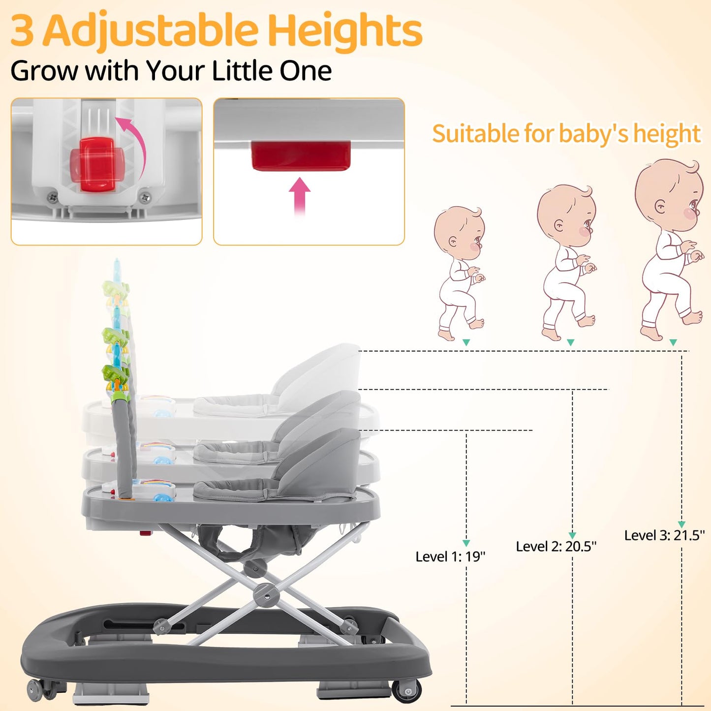 Compact foldable design of Jozhixiao baby walker