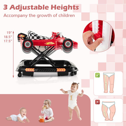 Side view of foldable red Costway Baby Joy 4-in-1 walker